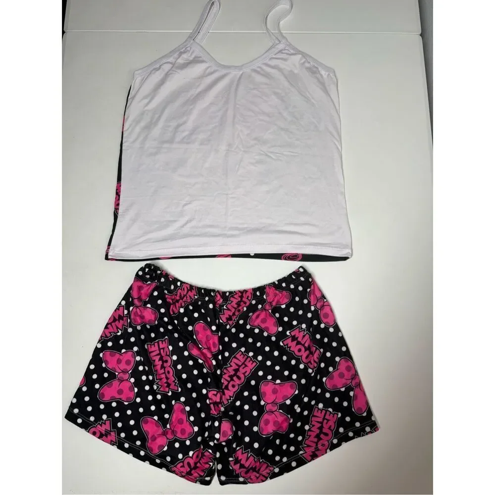 Girl's Minnie Mouse Pajama Tank Top/Shorts Set Sz XL See Description Black Pink